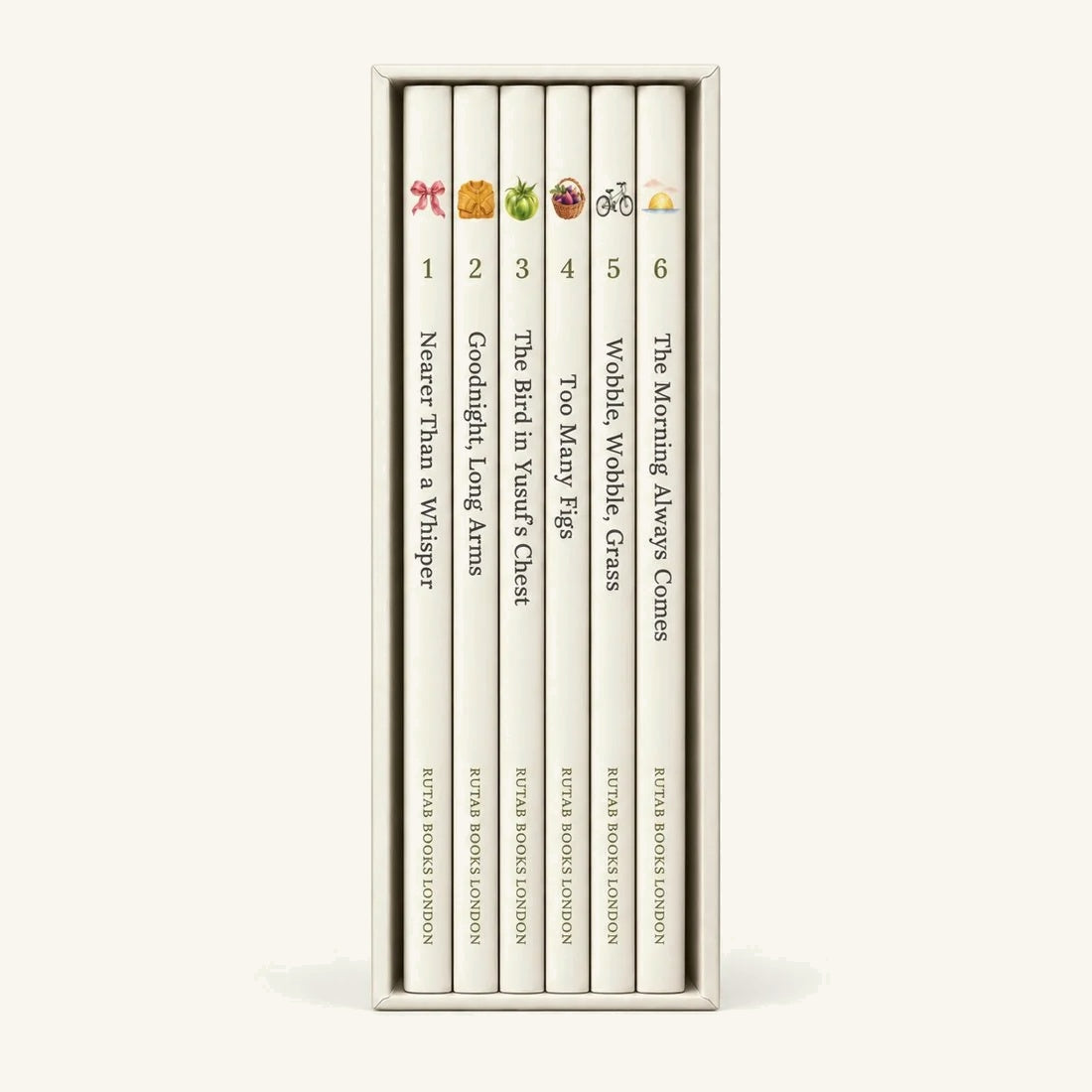 Six numbered hardback spines standing in the slipcase
