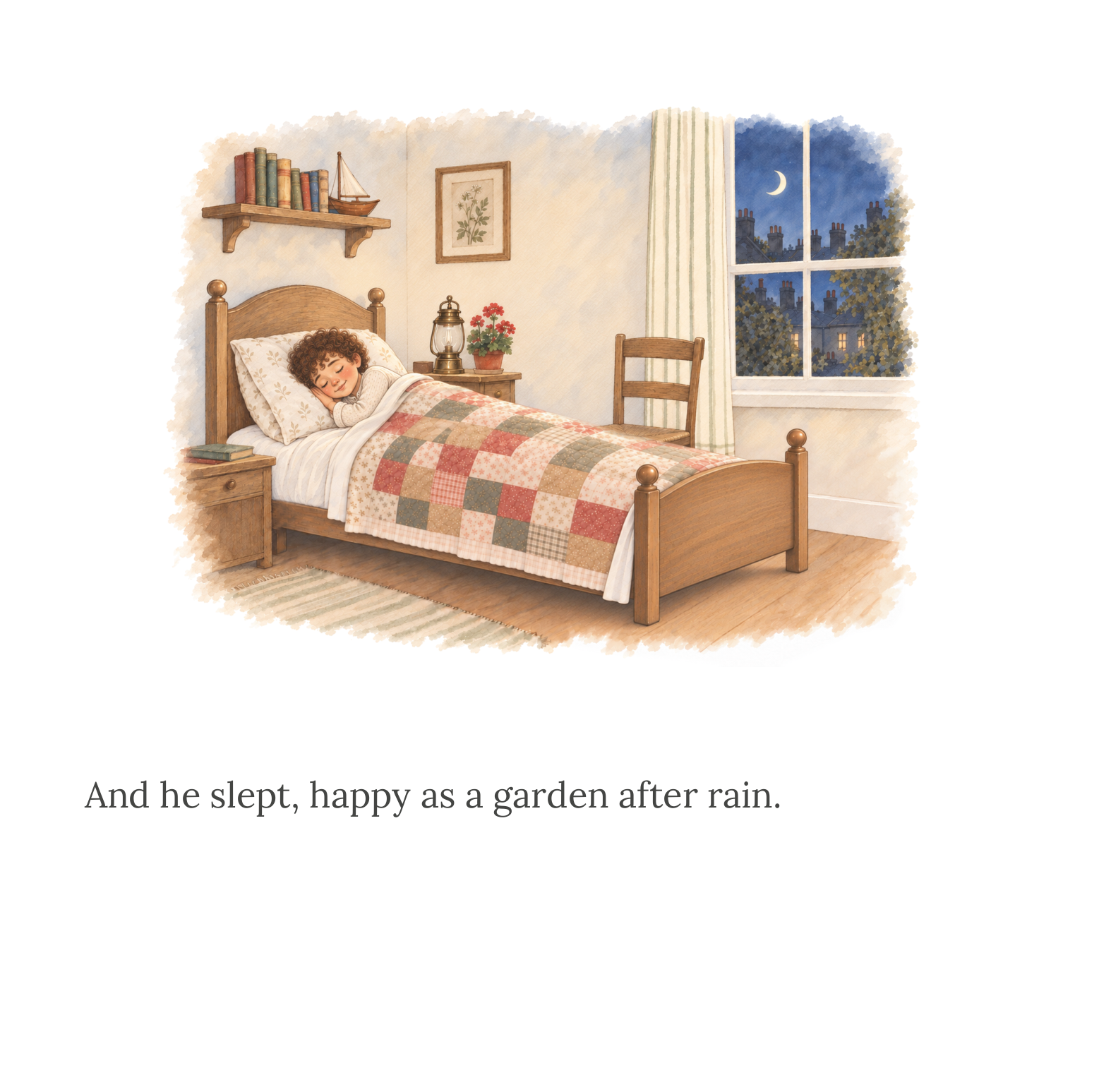Yusuf asleep, happy as a garden after rain